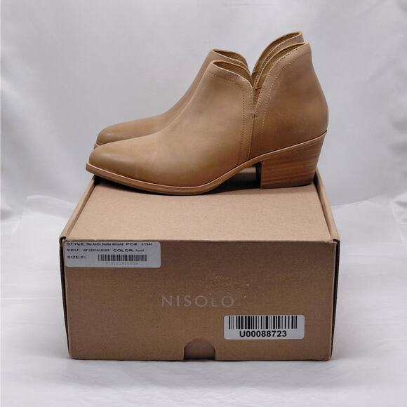 $228 Nisolo Mia Ankle Bootie Women’s 8.5 Tan Leather Western Chunky Block Heel - Picture 1 of 15